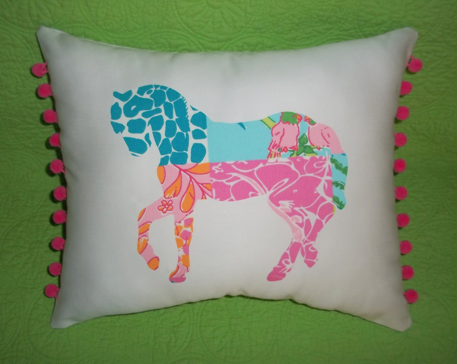 New custom Horse Pillow MW Lilly Pulitzer Palm Beach Patch fabric