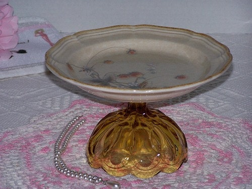 Cupcake Plate Stand Amber Glass Pedestal Stand Vintage Inspired