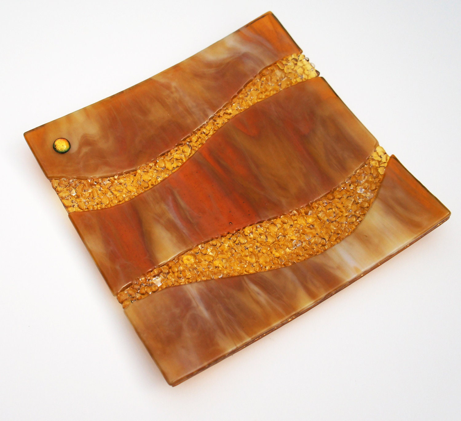 Fused Glass, Home Decor, Plate - Shimmering Golds and Amber Waves