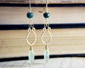 Roman Earrings Gold Prehnite Emerald Dangle PoleStar