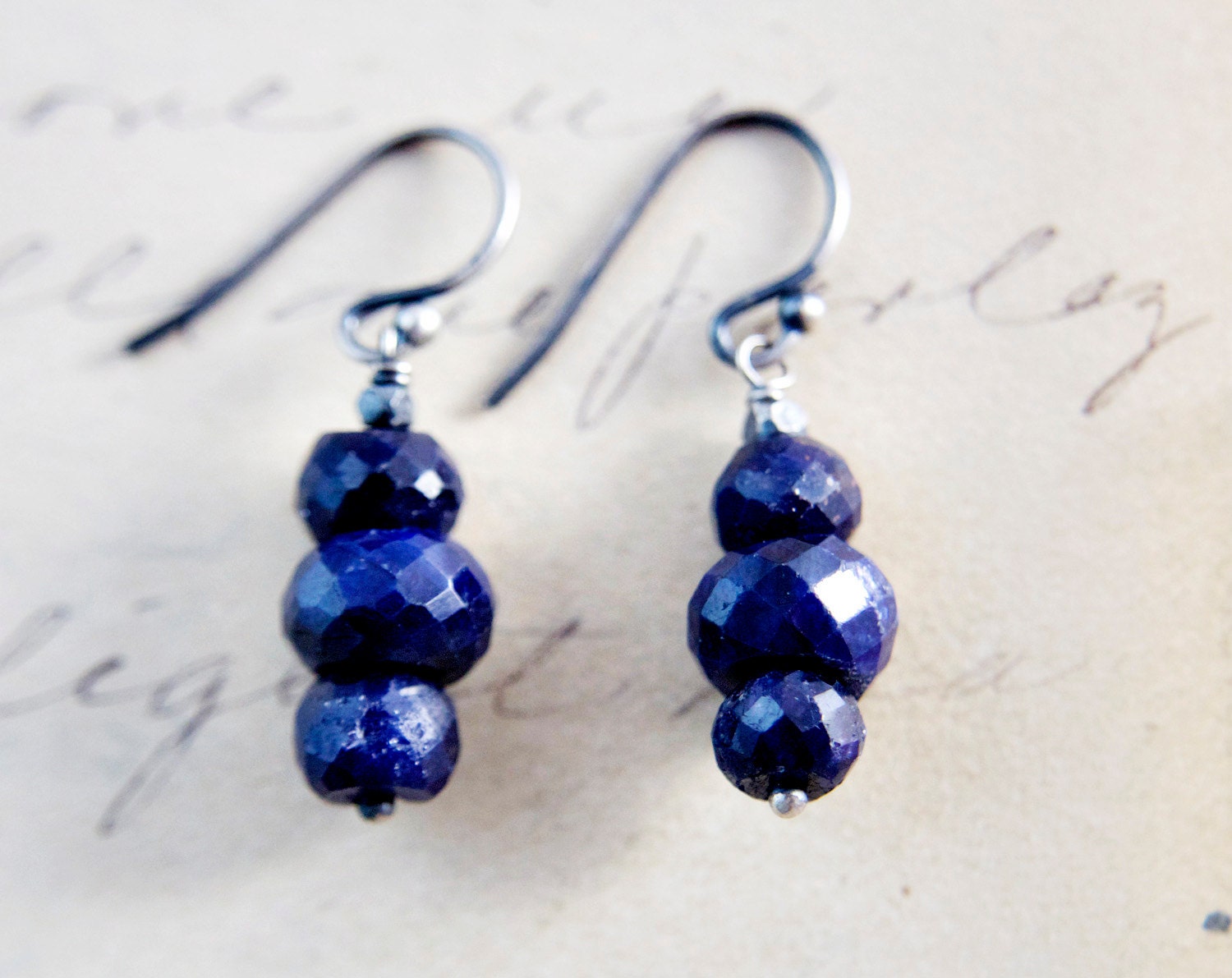 Sapphire Drop Earrings Midnight Blue September Dangle