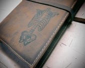 large leather journal sketchbook custom handprinted for you skeleton