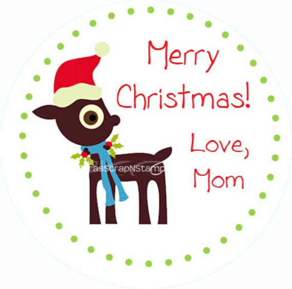 Personalized Reindeer Christmas Stickers - Round 2 Inch Handmade, Set of 12 Il_570xn
