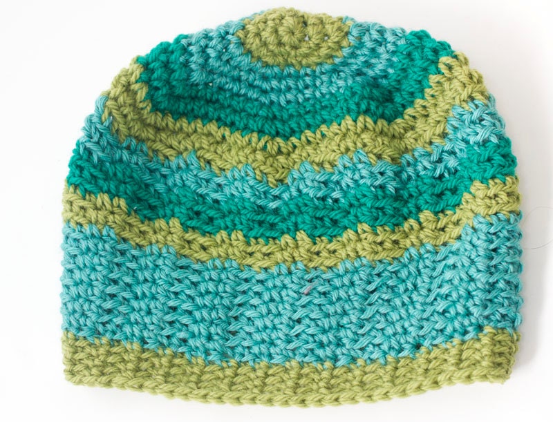 Crocheted Hat, Striped Hat, Bamboo Wool, Aqua, Mint, Chartreuse Beanie