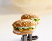 Chicken Sandwich Cufflinks - Miniature Food Art Jewelry Collectable - Schickie Mickie Original 100% Handmade