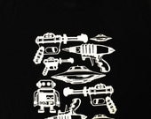 Raygun Robot UFO T-Shirt - The Sci Fi Geek Mens Unisex Shirt - Available in sizes S, M, L, XL