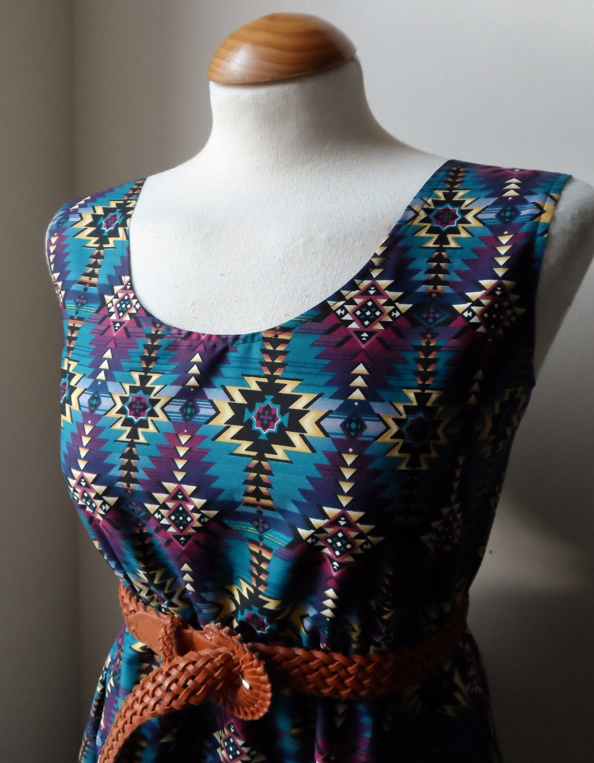 Dress with Aztec Navajo Print in Dark Purple and Teal / Handmade / Choose Your Size
