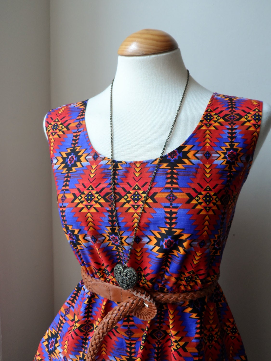 Dress with Aztec Navajo Print in Purple and Red / Handmade / Choose Your Size