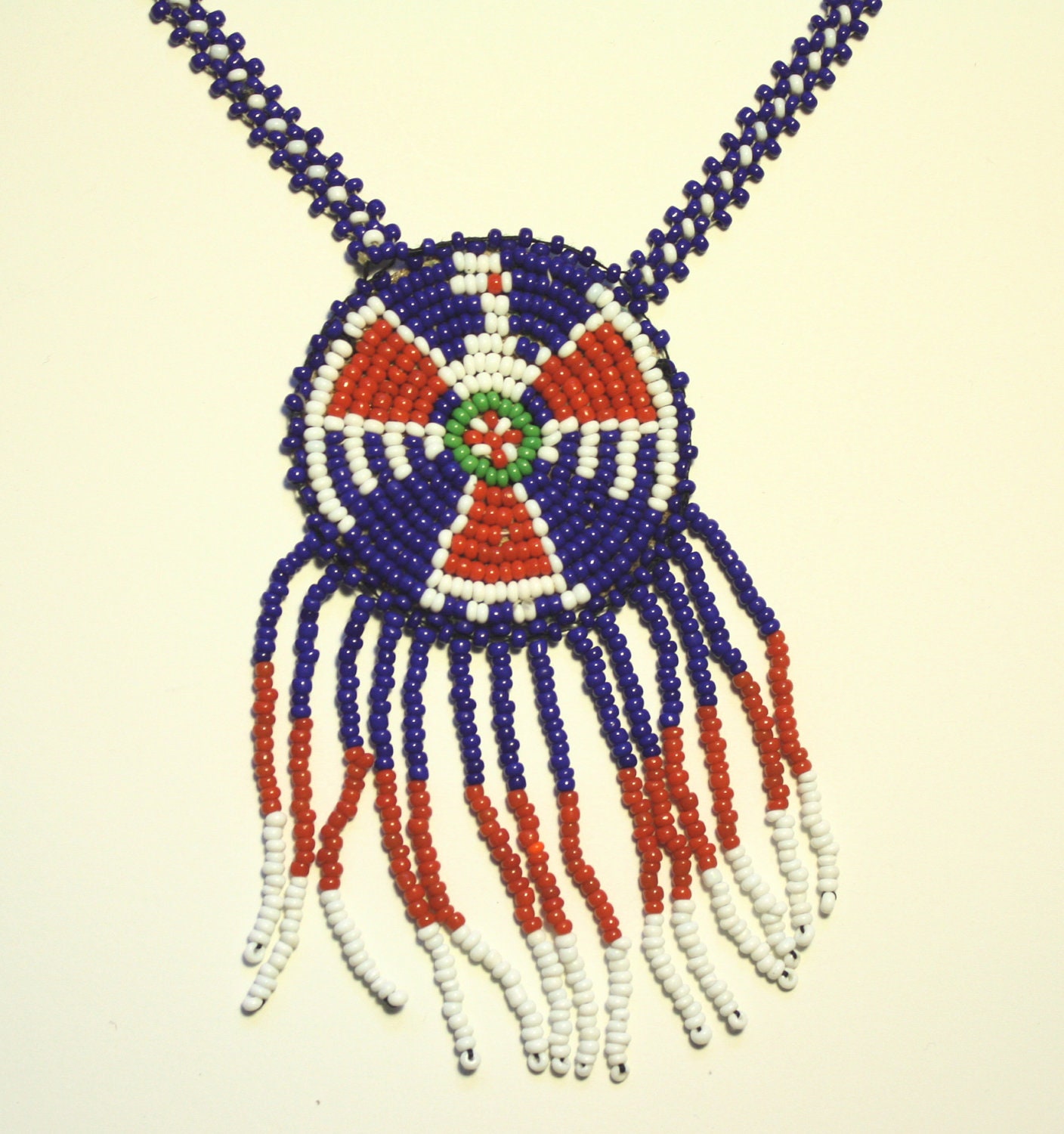 Native American Beaded Fringe Bird Necklace