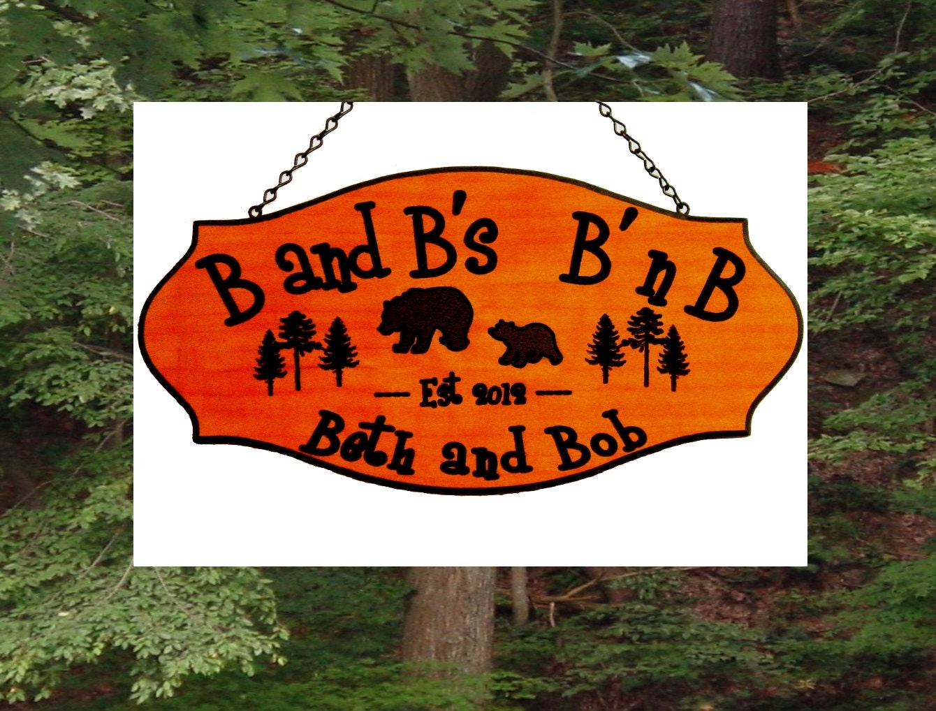 Bear Pine Graphics - Family Name and location - Custom Carved Redwood
