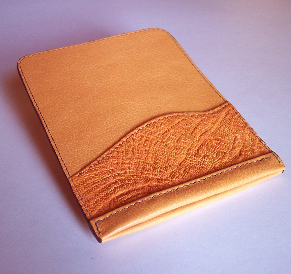 Kindle Paperwhite Sleeve - Pebble-Grain Yellow Leather with Heavily Textured Ostrich Trim