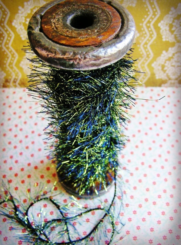 Peacock feather Jewel tinsel cording trim - novelty, dainty, garland, sparkle, glitter, luxe wedding, holiday, craft, supply - 15 yds