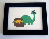Brontosaurus Pirate Captain With Treasure Chest 5 x 7 Paper Cut Out Unframed