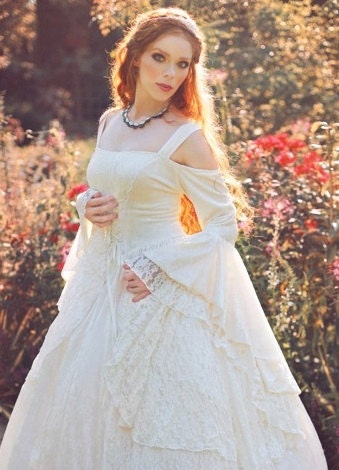 Gwendolyn Medieval or Renaissance Wedding Gown Velvet and Lace with Hoop