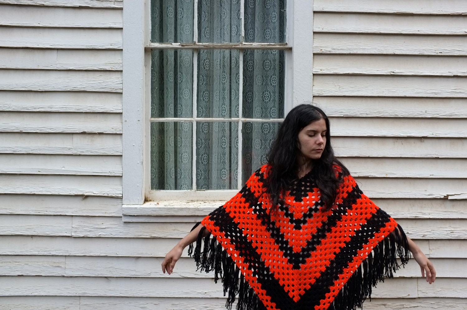 Vintage 70s Boho Fringe Shawl