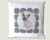 French Bulldog Pillow, Printed with Geometric Flower Pattern