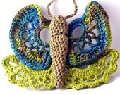 Crochet Brooch Fiber Brooch Irish Crochet Butterfly Pin Olive Chartreuse Green Dark Teal