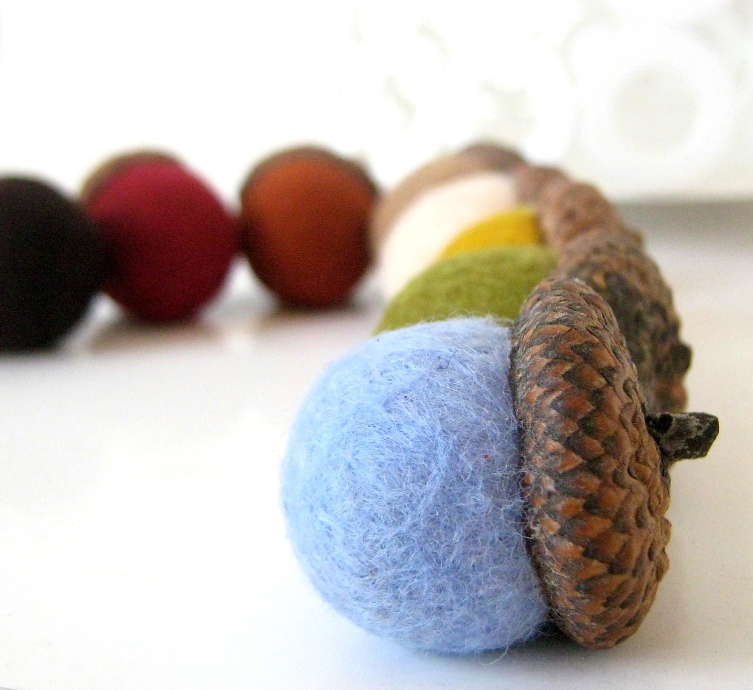 Needle Felted 8 Natural Acorns with Autumn Shades  felted wool - Home Decoration - Waldorf
