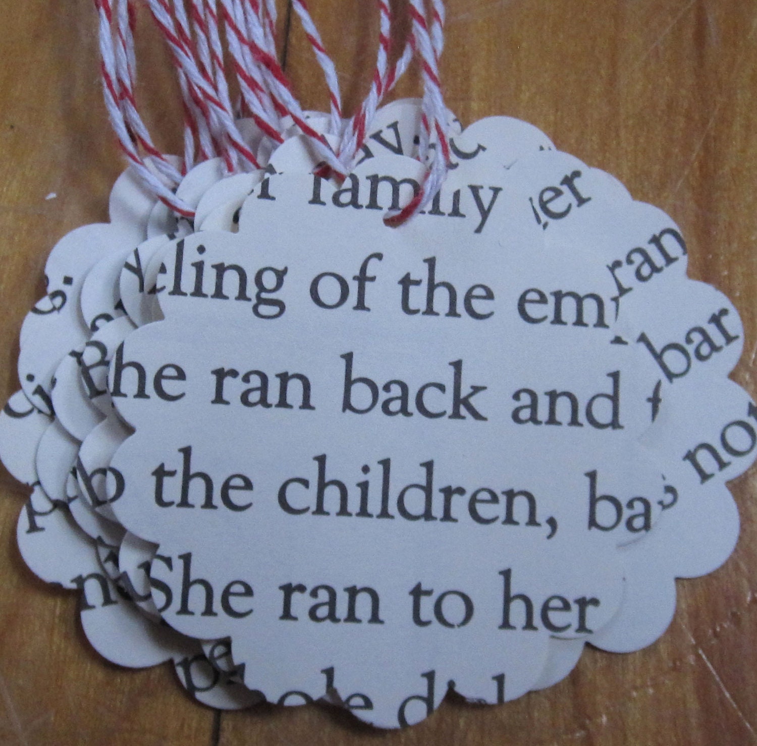 Vintage Storybook Text set of 10 scalloped gift tags