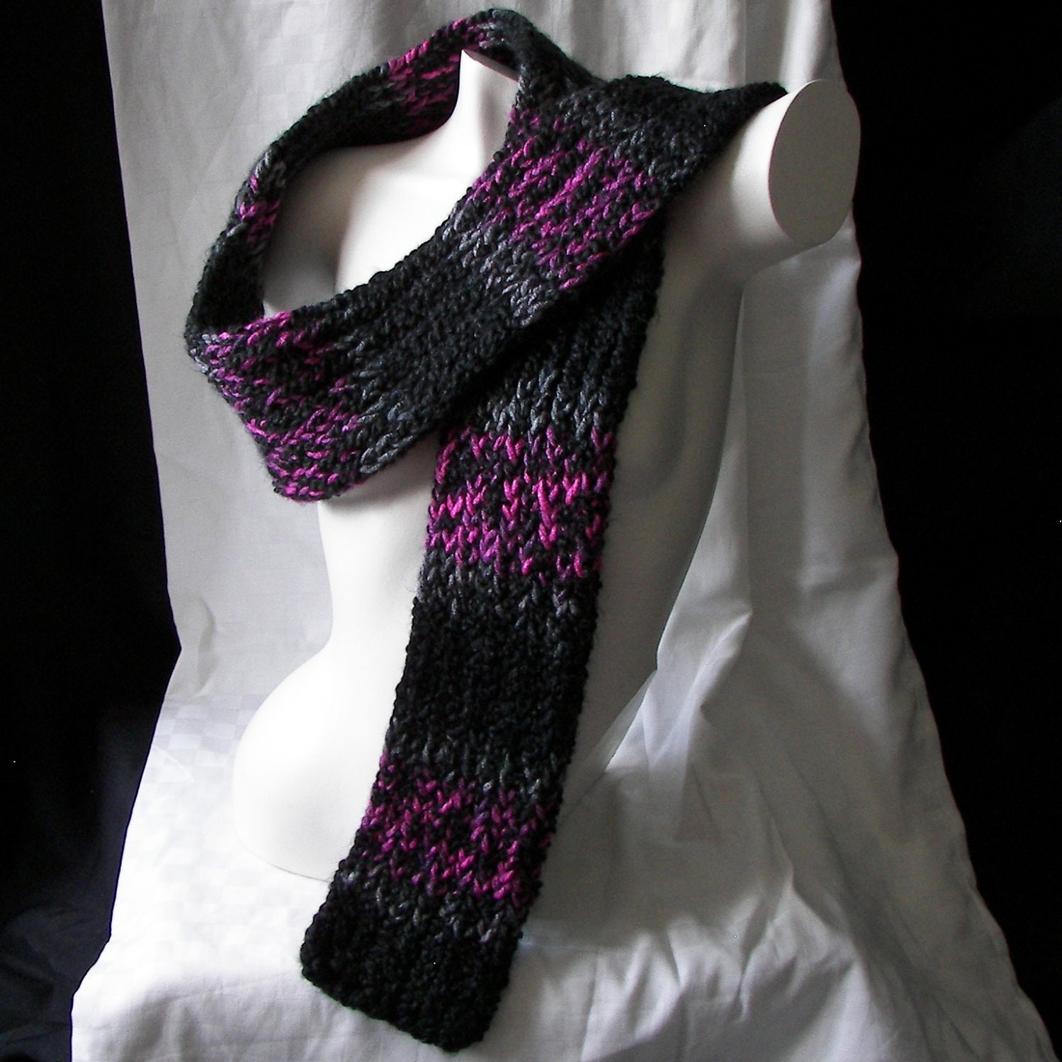 Pink and Black Knit Scarf - Zigzag Style
