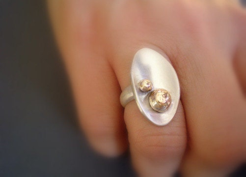 Delicious, Repurposed, handmade Sterling Silver solid 9ct Gold ring