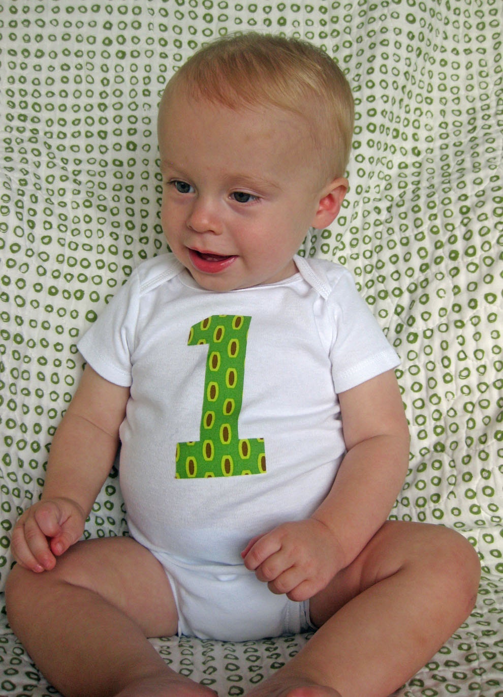 1 Onesie - Birthday Bodysuit - Baby Boy Onesie - Green Mod Beads by Heather Bailey