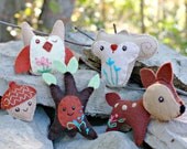 Woodland Animal  Squirrel Owl Tree Acorn Deer Natural Wool Choose 2 With Back Options MADE TO ORDER