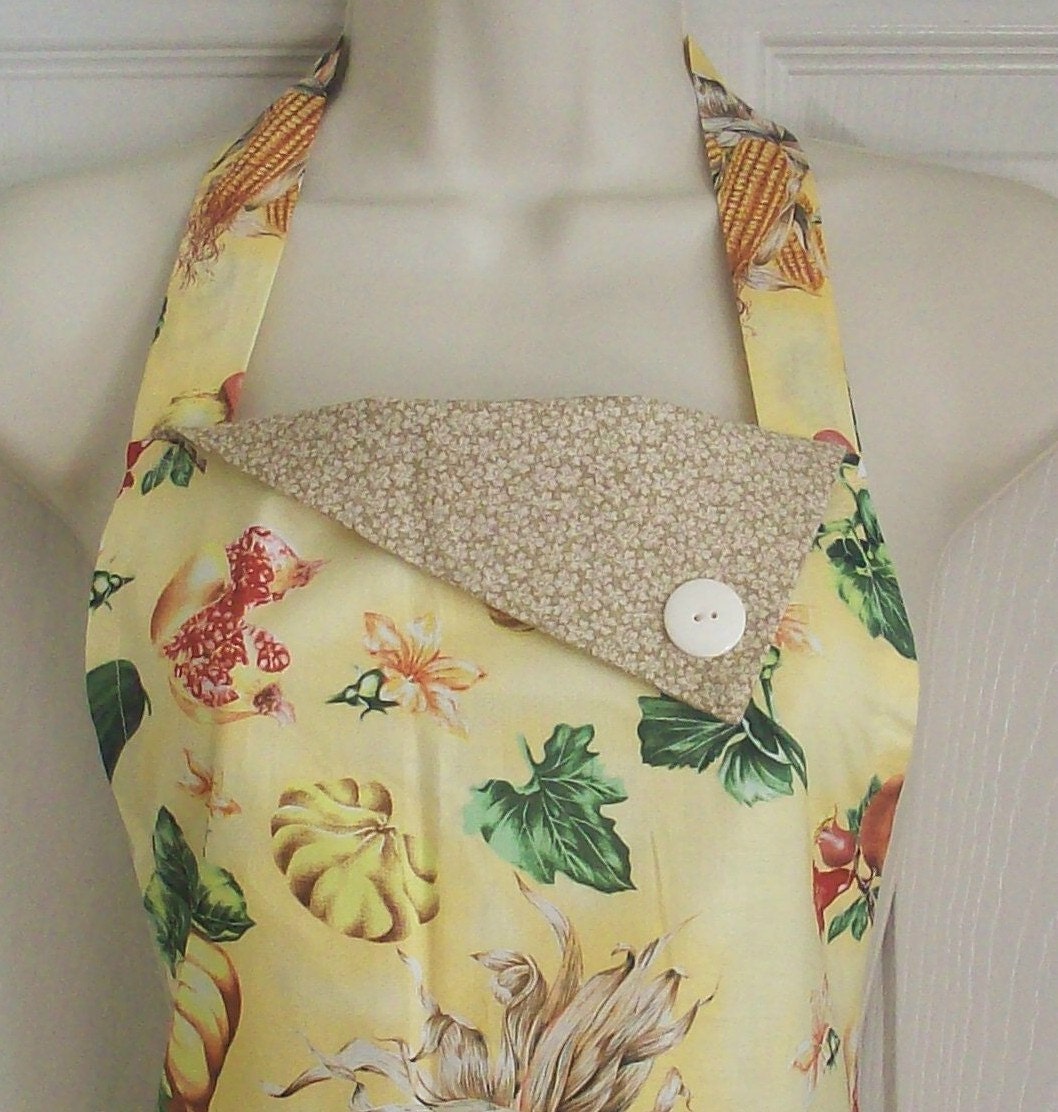 Retro Yellow Autumn Harvest, Thanksgiving Apron /  Womens Full Apron