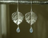 Ivy Leaf Moonstone Drop Earrings - Fine Silver - Moonstone Earrings - Nature - Rainbow Moonstone - Dangle Earrings
