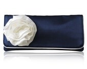 Navy and ivory satin Georgia clutch purse