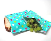 2-PC Reusable Snack Bag Set, Eco Friendly Lunch Kit, Pleated Bottom Bags, Summer Polkadots , Ready to Ship