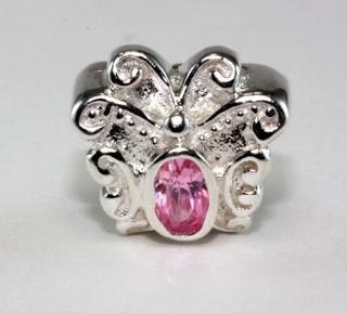 Pink Butterfly stone - silver Charm for lampwork large hole silver European style bracelets