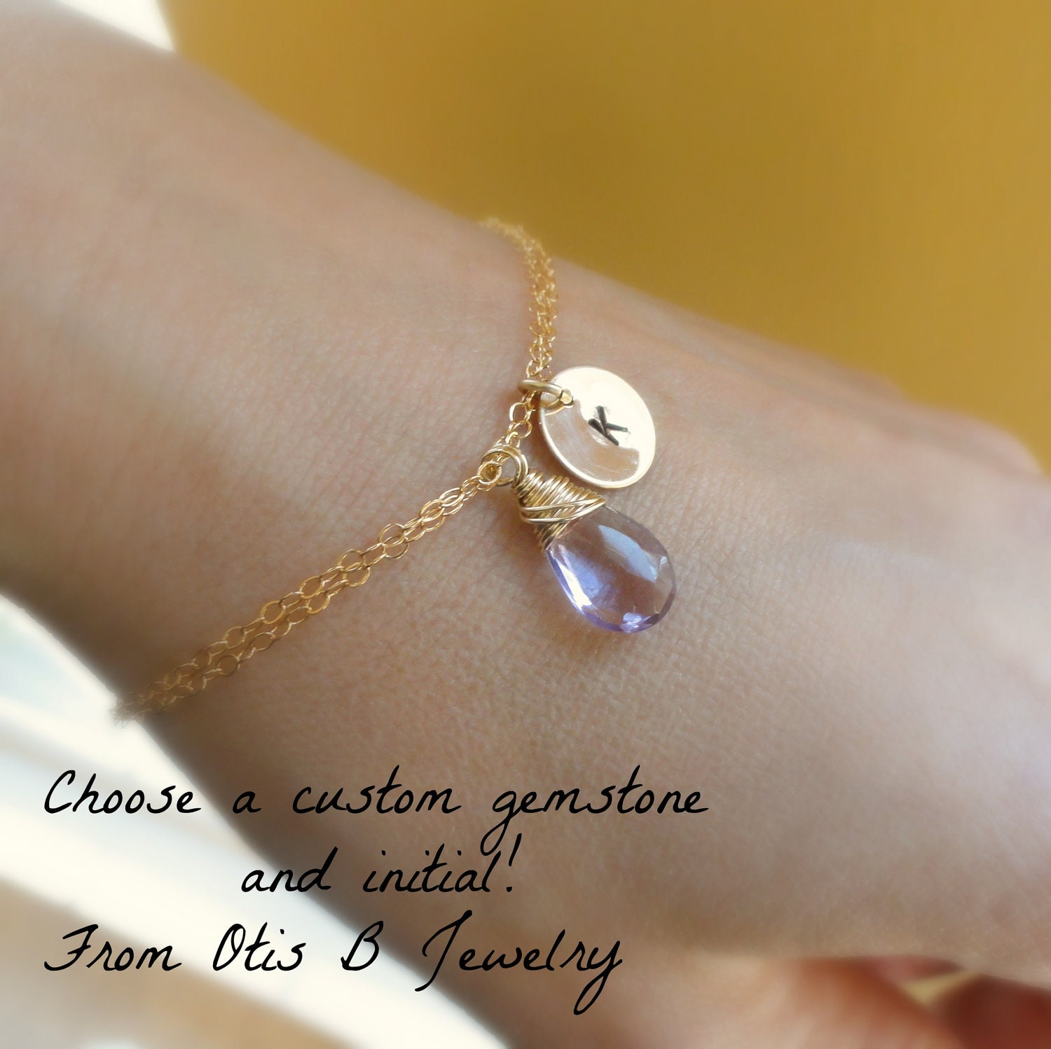Personalized Initial Bracelet Custom Birthstone, 14K Gold Fill, Bridesmaid gift, Personalized Mother's Bracelet, Gold birthstone bracelet