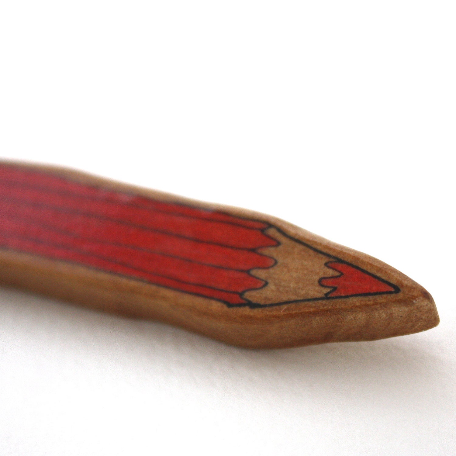 Red Pencil Wood Brooch - repurposed recycled reclaimed salvaged eco
