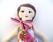 Cloth Doll, Hand Painted Face and Brown Hair