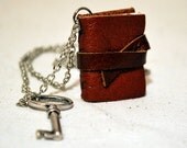 Mini Blue Leather Booklet Necklace