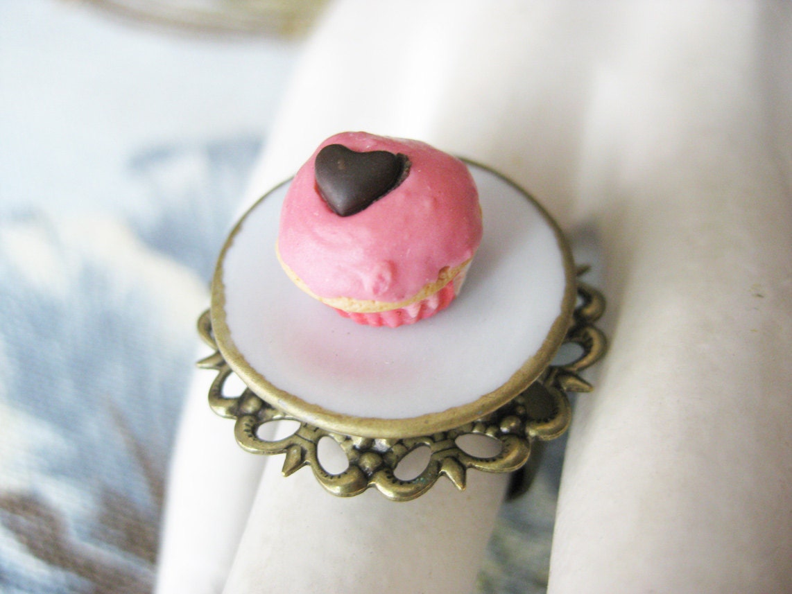 Pink Cupcake Ring Fake Food Tea Party Jewelry