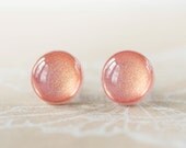 Peach Stud Earrings - Peachy Apricot Pink Metallic Shimmer Resin Post Earrings