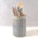 Reserved for Ashley Ceramic Utensil Holder Cup with Blue Purple Caning Pattern Wheel Thrown Stoneware Ceramics Pottery