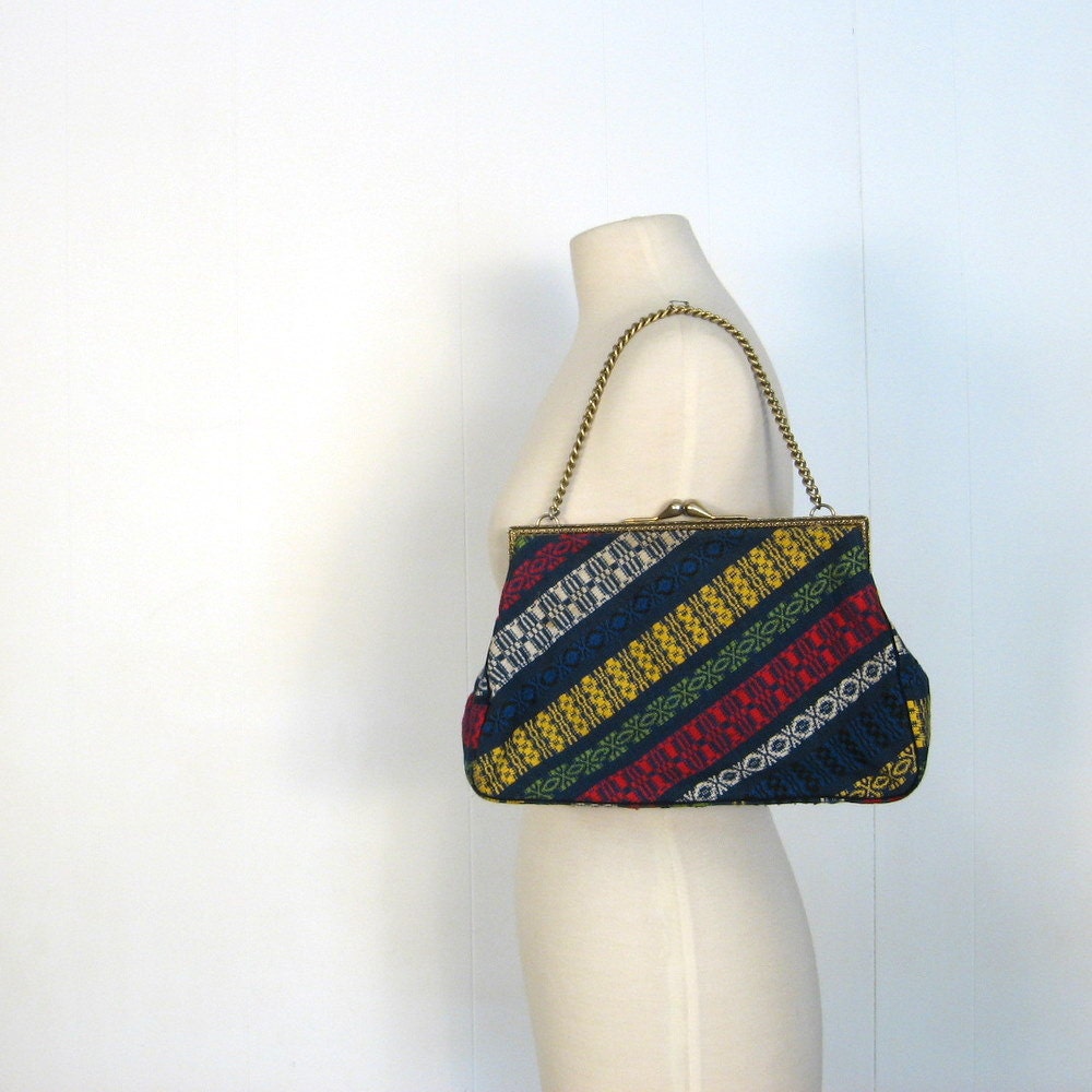 Vintage Ikat Bag / Ikat Weave Purse / Primary Colors