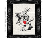 ALICE in Wonderland WHITE RABBIT Tenniel Illustration Art Print vintage Dictionary book page handmade children nursery Lewis Carroll 8x10