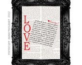 LOVE QUOTE TYPOGRAPHY dictionary print on upcycled vintage dictionary book page art print love definition 8x10 black red