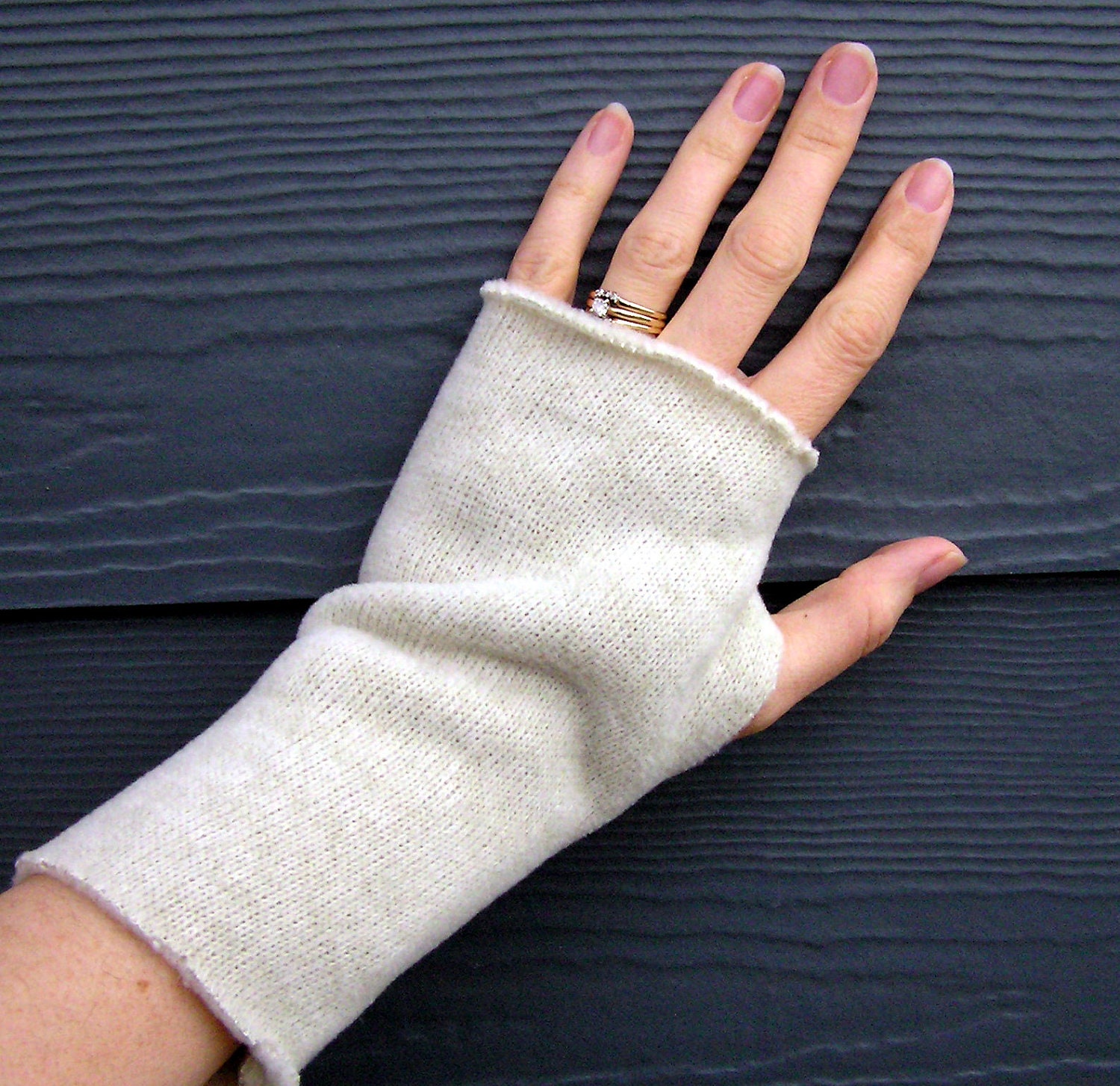 Hand / Arm / Wrist Warmers Fingerless Gloves / Mittens - Ecru / Cream Sweater Fleece - for LADIES
