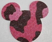 50 Minnie Mouse Ears Hot Pink & Black Leopard Print, Handpunched, Confetti, Scrapbooking Embellishments, Medium Size. Die Cut