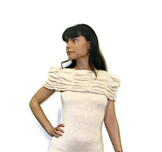 Hand Knit Angora Wool Dress - Simple and Elegant - XS - Ready to Ship