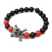 Rhinestone Skull and Crossbones Stretch Stack Bracelet gun metal and diamond color with Swarovski Crystal Pearls red and black