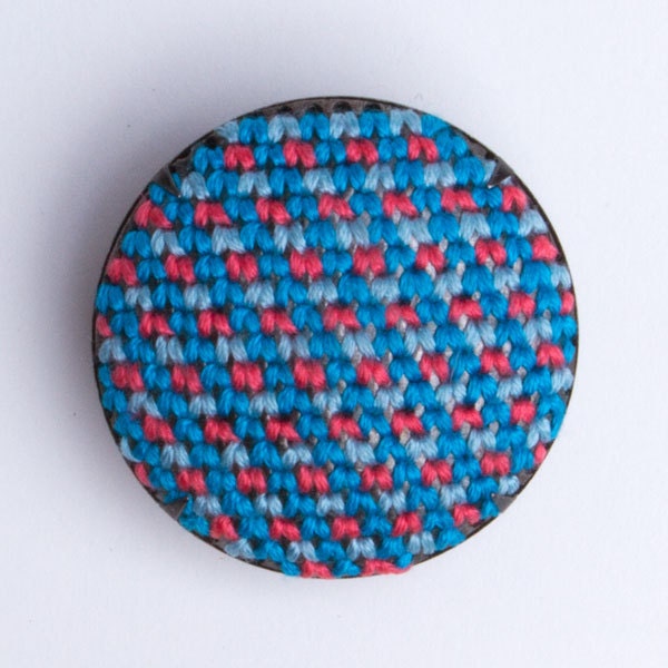 Native embroidered Brooch (Blue, light turquoise, pink)
