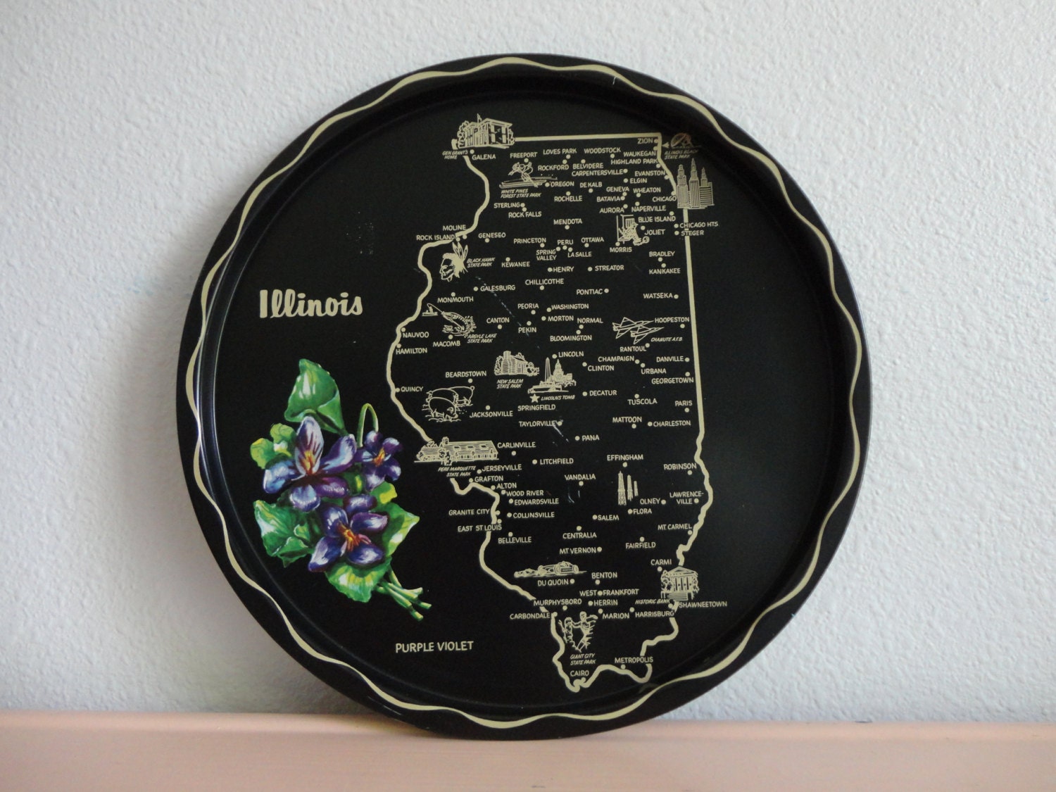 collect all 50...VINTAGE Illinois TRAY for cocktails or wall hanging
