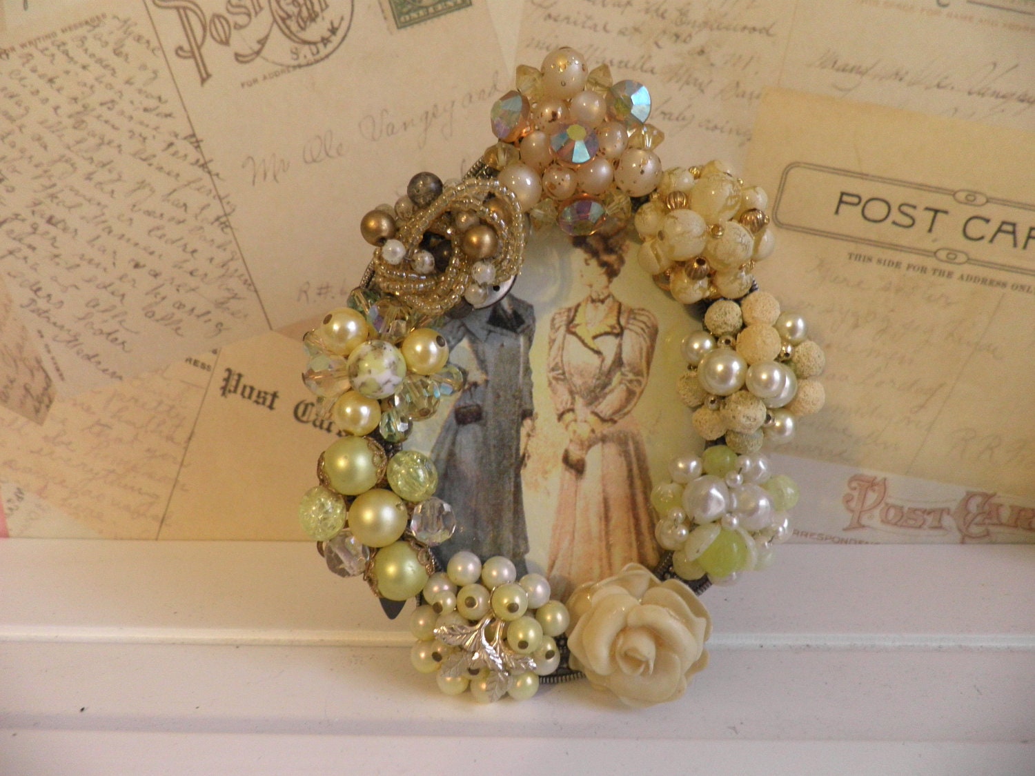 Yellow Rhinestone Embellished Vintage Jeweled Picture Frame