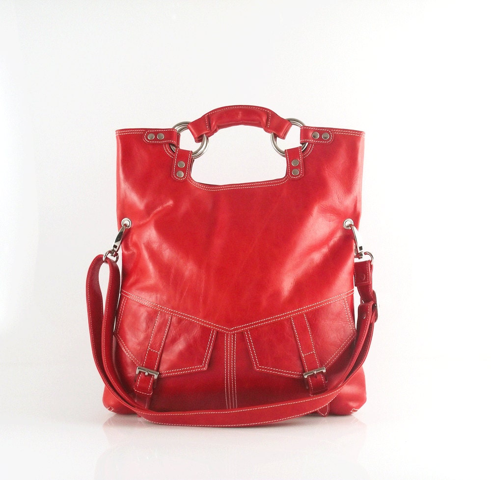 Orange leather handbag / shoulder bag / purse / tote / messenger bag / Brook